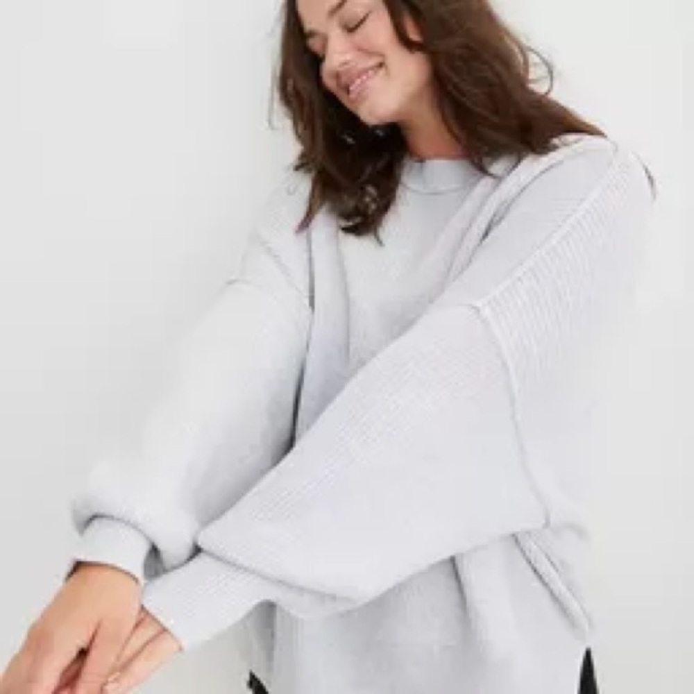 Aerie XL Gray Ribbed Oversized Sweater VGUC - Picture 4 of 4
